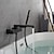 voordelige Badkranen-badkraan zwart wandmontage, badkamerkraan bad romeinse badvuller mengkraan messing, 2 gats sproeier met koud-warmwaterslang