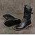 billige Damestøvler-Dame Støvler Cowboy Western støvler Kubansk hæl Rund Tå Støvler til midt på leggen Årgang Britisk Daglig PU Nagle Snøring Ensfarget Svart Brun Grå / Støvletter