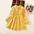 זול שמלות-ילדים בנות שמלה פרחוני עד הברך שמלה דפוס כותנה שרוול ארוך סגנון חמוד שמלה ורוד מסמיק צהוב