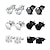 olcso Fülbevalók-6 pár rozsdamentes acél fülbevaló férfi női cz kerek fülbevaló fekete 9mm