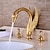 cheap Multi Holes-Widespread Bathroom Sink Faucet,Two Handle Three Holes Swan Noble Luxury Golden and Oil-rubbed Bronze Bath Taps