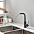 billiga Kökskranar-diskbänksblandare svart enkelhandtag ett hål elektropläterad utdragbar/neddragbar centerset moderna kökskranar med ström- och duschlägen