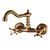 cheap Wall Mount-Art Deco Antique Brass Sprinkle Sink Faucets,  Wall Mount Two Handles Two Holes Kitchen Faucet with Hot and Cold Water Switch