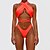 저렴한 비키니-여성용 수영복 비키니 2 개 조각 보통 수영복 뒷면이 없는 스타일 크리스-크로스 레이스 -업 한 색상 클로버 실버 오렌지 패딩됨 수영복 섹시 활동적 패션 / 새로운 / 패드 브라