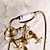 cheap Bathtub Faucets-Bathroom Sink Faucet,Brass Telephone Shape Wall Installation Widespread Pull-out Country Style Electroplated Copper Finish Two Handles Bathtub Faucet with Handshower and Drain