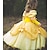 voordelige Jurken-kinderen meisjes schoonheid en het beest prinses belle kostuum jurk cartoon gelaagde ruches kant geel maxi korte mouwen leuke jurken regular fit