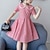 cheap Dresses-Kids Little Girls&#039; Dress Black Red Plaid Backless Ruched Black Red Above Knee Short Sleeve Cute Dresses New Year Slim