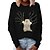 저렴한 여성용 후디 &amp; 맨투맨 티셔츠-여성용 풀오버 스웨트 셔츠 고양이 그래픽 3D 일상 베이직 캐쥬얼 후드 스웨트 셔츠 블랙