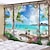 olcso Fali dekor-ablak táj fali kárpit művészeti dekor takaró függöny függő otthoni hálószoba nappali dekoráció kókuszfa tenger óceán tengerpart