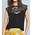 cheap Blouses &amp; Shirts-Women&#039;s Blouse Tank Top Black White Lace Patchwork Solid Color High Neck Elegant S