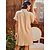 저렴한 캐주얼 드레스-여성용 A 라인 드레스 미니 드레스 베이지 짧은 소매 한 색상 봄 V 넥 캐쥬얼 2022 S M L XL