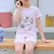 cheap Sets-Kids Girls&#039; Clothing Set Short Sleeve Pink Cat Cartoon Print Cotton Daily Wear Basic Regular / Summer