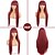 voordelige Synthetische trendy pruiken-wijn pruiken voor vrouwen synthetische pruik natuurlijke rechte vlecht nette knal pruik bordeaux lang synthetisch haar vrouwen cosplay party gemengde kleur kerstfeest pruiken
