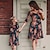 cheap Dresses and Jumpsuits-Dress Mommy and Me Graphic Print Blue Sleeveless Knee-length Matching Outfits / Summer