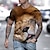 お買い得  動物とマペット-男性用 シャツ Tシャツ グラフィック 動物 ライオン 足 ラウンドネック ホワイト イエロー オレンジ 3Dプリント 日常 祝日 半袖 プリント 衣類 ストリートファッション 誇張された クール