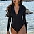 cheap Diving Suits &amp; Rash Guards-Women&#039;s Swimwear Rash Guard Diving Plus Size Swimsuit Slim Solid Color Black Bathing Suits New Sports