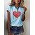 저렴한 티셔츠 &amp; 탱크 탑-여성용 T 셔츠 그래픽 심장 프린트 라운드 넥 베이직 빈티지 탑스 푸른 화이트 블랙 / 3D 인쇄