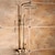 cheap Outdoor Shower Fixtures-Antique Brass Shower System Set, Mount Outside Pullout Rainfall Shower Vintage Style Ceramic Valve Bath Shower Mixer Taps with Multi Spray Shower and Hot/Cold Switch