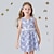 billige Kjoler-børn små pigekjole geometrisk tryk lysegrøn over knæet ærmeløse kjoler sommer normal pasform