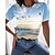 cheap Tees &amp; Tank Tops-Women&#039;s Holiday 3D Printed Painting T shirt Graphic Scenery Print Round Neck Basic Beach Tops Blue