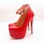 cheap Women&#039;s Heels-Women&#039;s Heels Stilettos High Heels Ankle Strap Heels Platform Stiletto Heel Round Toe Patent Leather PU Zipper Solid Colored Light Pink Red