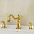 cheap Multi Holes-Vintage Widespread Bathroom Sink Mixer Faucet, 360 Swivel Retro Style Brass 3 Hole 2 Handle Basin Tap Deck Mounted, Washroom Basin Vessel Water Tap with Hot and Cold Hose