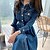 abordables Vestidos de Mujer-Mujer Vestido de mezclilla Vestido Midi Azul Piscina Manga Larga Color sólido Primavera Verano Casual / Diario 2022 S M L XL