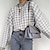 cheap Knit Tops-Women&#039;s Sweater Houndstooth Print Stylish Casual Soft Long Sleeve Regular Fit Sweater Cardigans Fall Spring Crew Neck Light Blue Black Gray / Beach