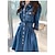 abordables Vestidos de Mujer-Mujer Vestido de mezclilla Vestido Midi Azul Piscina Manga Larga Color sólido Primavera Verano Casual / Diario 2022 S M L XL