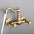 cheap Wall Mount-Bathroom Sink Faucet,Two Handles Golden Wall Mount Two Holes Retro Style Standard Spout Bathroom Sink Faucet with Cold and Hot Switch