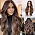 cheap Synthetic Trendy Wigs-Brown Wigs for Women Long Ombre Brown Hair Wig for Women Wave Wig Synthetic Curly Hair Wig Middle Parting 26Inch