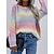 cheap Knit Tops-Women&#039;s Sweater Pullover Jumper Rainbow Color Block Knitted Stylish Casual Long Sleeve Sweater Cardigans Fall Winter Crew Neck Purple Gray Rainbow / Holiday / Regular Fit / Going out