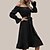 tanie Sukienki casualowe-Damska sukienka w linii midi czarna z długim rękawem jednokolorowa letnia sukienka z odkrytymi ramionami elegancka s m l xl/dry flat