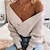 cheap Knit Tops-Women&#039;s Pullover Sweater Solid Color Knitted Patchwork Stylish Elegant Casual Long Sleeve Sweater Cardigans Fall Winter Deep V Beige / Going out