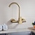 cheap Kitchen Faucets-Kitchen faucet - Single Handle Two Holes Brushed Gold Tall /High Arc Wall Mounted Contemporary Kitchen Taps