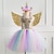 levne Šaty-dětské šaty pro holčičku 2-8 let 3ks jednorožec princezna duha barevné tutu narozeninové šaty s křídlem a čelenkou flitry ohlávka fialová zlatá stříbrná roztomilé šaty