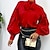 cheap Blouses &amp; Shirts-Women&#039;s Blouse Plain Sparkly Glittery Daily Weekend Long Sleeve Blouse Shirt High Neck Lace up Lantern Sleeve Casual Streetwear White Yellow Red S