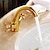 economico Classici-Rubinetto per lavabo da bagno in ottone anticato, rubinetti da bagno monoforo a due maniglie con interruttore caldo e freddo e valvola in ceramica