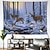 voordelige landschap wandtapijt-Kerstmis Kerstman vakantie feest groot wandtapijt kunst foto achtergrond achtergrond decor hangend huis slaapkamer woonkamer decoratie boom rendier sneeuwpop eland sneeuwvlok kaars cadeau open haard