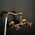 お買い得  壁掛け水栓金具-アンティークの銅の浴室の流しの蛇口、ウォールマウント2つのハンドル、ホットとコールドのスイッチとセラミックバルブ付きの3つの穴のバスタップ、亜鉛合金のハンドル