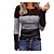 お買い得  T シャツ ＆ タンクトップ-女性用 Tシャツ 平織り 長袖 パッチワーク プリント ラウンドネック セクシー トップの レギュラー ライトブラウン グレー ブラック