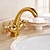 baratos Classical-Antique Brass Bathroom Sink Faucet,Centerset  Two Handles One Hole Bath Taps with Hot and Cold Switch and Ceramic Valve