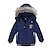 cheap Outerwear-Kids Boys&#039; Down Coat Winter Hoodie Jacket Faux Fur Trim Long Sleeve Green Blue Black Plain Parka 3-6 Years