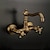 hesapli Duvara monte-antika bakır banyo lavabo musluğu, duvara monte iki kolları sıcak ve soğuk anahtarı ve seramik vana ile üç delikli banyo muslukları, çinko alaşımlı kulplar