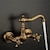 billige Vægmonteret-antik kobber håndvask vandhane, vægmontering to håndtag tre huller badehaner med varm og kold kontakt og keramisk ventil, zink legering håndtag