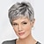 abordables peluca vieja-pelucas grises para mujeres temperamento flequillo oblicuo textura mullido pelo corto negro degradado plata pelucas de mediana edad cabello natural
