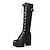cheap Platform Boots-Women&#039;s Boots Lolita Goth Boots Lace Up Boots Solid Colored Knee High Boots Winter Lace-up Platform Block Heel Chunky Heel Round Toe Gothic Faux Leather Zipper Black White