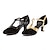 abordables Chaussures de bal, de danse moderne-Femme Salon Chaussures Modernes Chaussures de Salsa Danse en ligne Talon Fantaisie Talon Cubain Boucle Lanière en T Noir et Or Noir