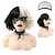 preiswerte Filmcharakter Perücken-Gothic-Perücke, Rebcass-Kunsthaarperücke, Cosplay-Perücke, Cruella, lockere Locken, federnde Locken, Bob mit ordentlichem Pony, Perücke aus schwarz-goldenem Kunsthaar für Frauen, hitzebeständig,