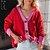 cheap Cardigans-Women&#039;s Sweater Cardigan Sweater Jumper Crochet Knit Button Knitted Tunic V Neck Color Block Outdoor Home Stylish Casual Drop Shoulder Winter Fall Red S M L